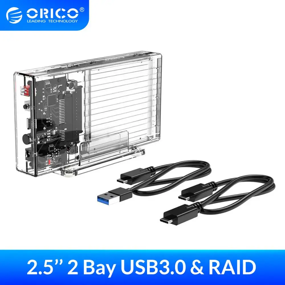 Корпус для жесткого диска ORICO 2 5 дюйма с RAID PM 0 1 SPAN прозрачный внешний корпус SSD SATA3.0