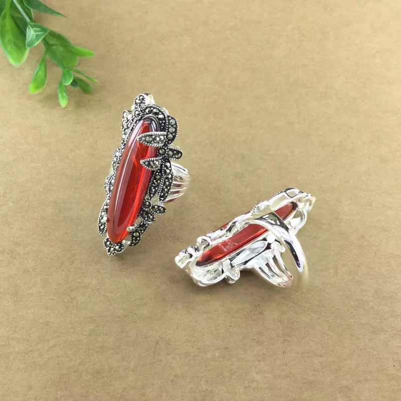 Кольцо из настоящего серебра 925 пробы с большим камнем регулируемое кольцо