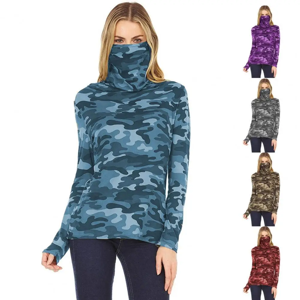 

Tie-dye blouses autumn new pullovers high-neck streetwear women’s camouflage printed face-covering shirts daily outing blouses