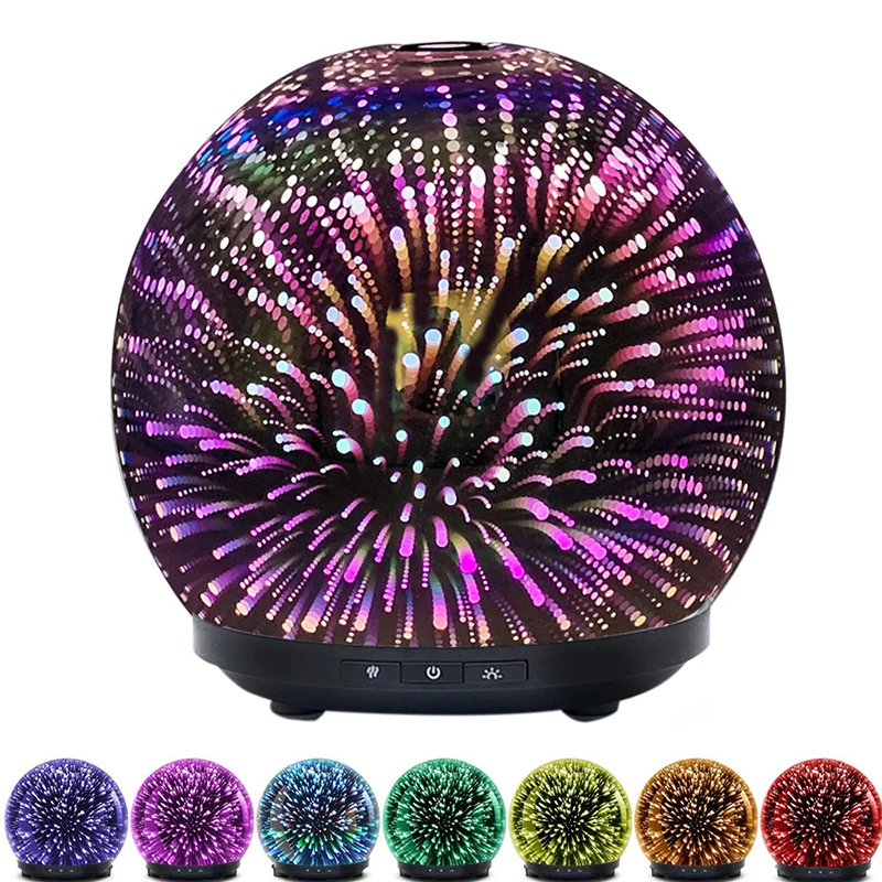 

3D Glass Colorful Aroma Diffuser Humidifier 200ML Mini Ultrasonic Aroma Essential Oil Diffuser Home Office Spray Air Purifier