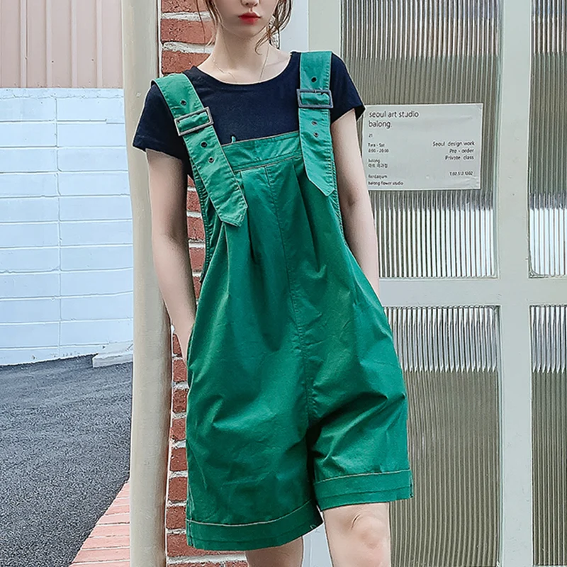 

Streetwear Cargo Playsuits Women Pockets Spaghetti Strap Green Playsuit Girls Plus Size Overalls monos mujer