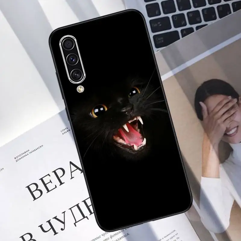 

Black Cat Staring Eye On Phone Case For Samsung A20 A30 30s A40 A7 2018 J2 J7 prime J4 Plus S5 Note 9 10 Plus