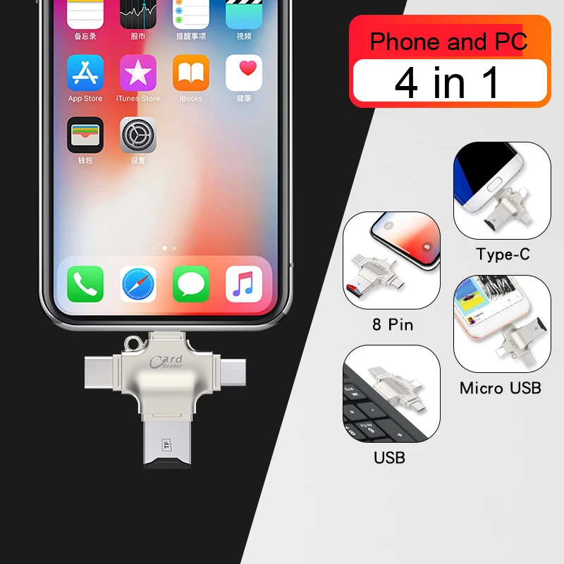 Металлический Micro SD кард ридер Microsd карта OTG адаптер для Iphone IOS Type C Android Phone PC TF 8/16/32/64/128G|otg card reader|card readermemory adapter