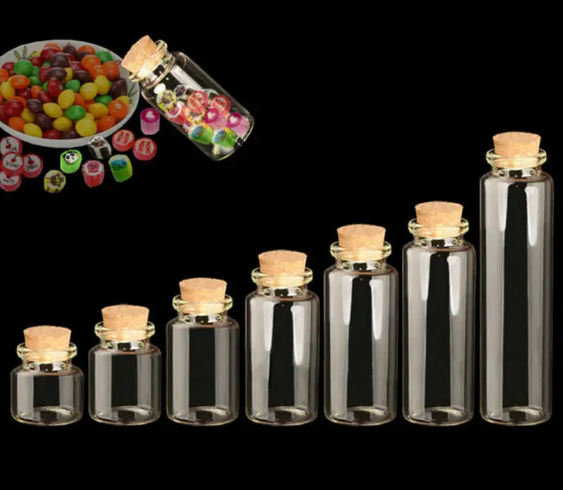 10pcs Small Glass Bottles with Clear Cork Stopper Jars Tiny Wedding Vials 0.5-5ml Message Favor Containers Jewelry Spell - купить по