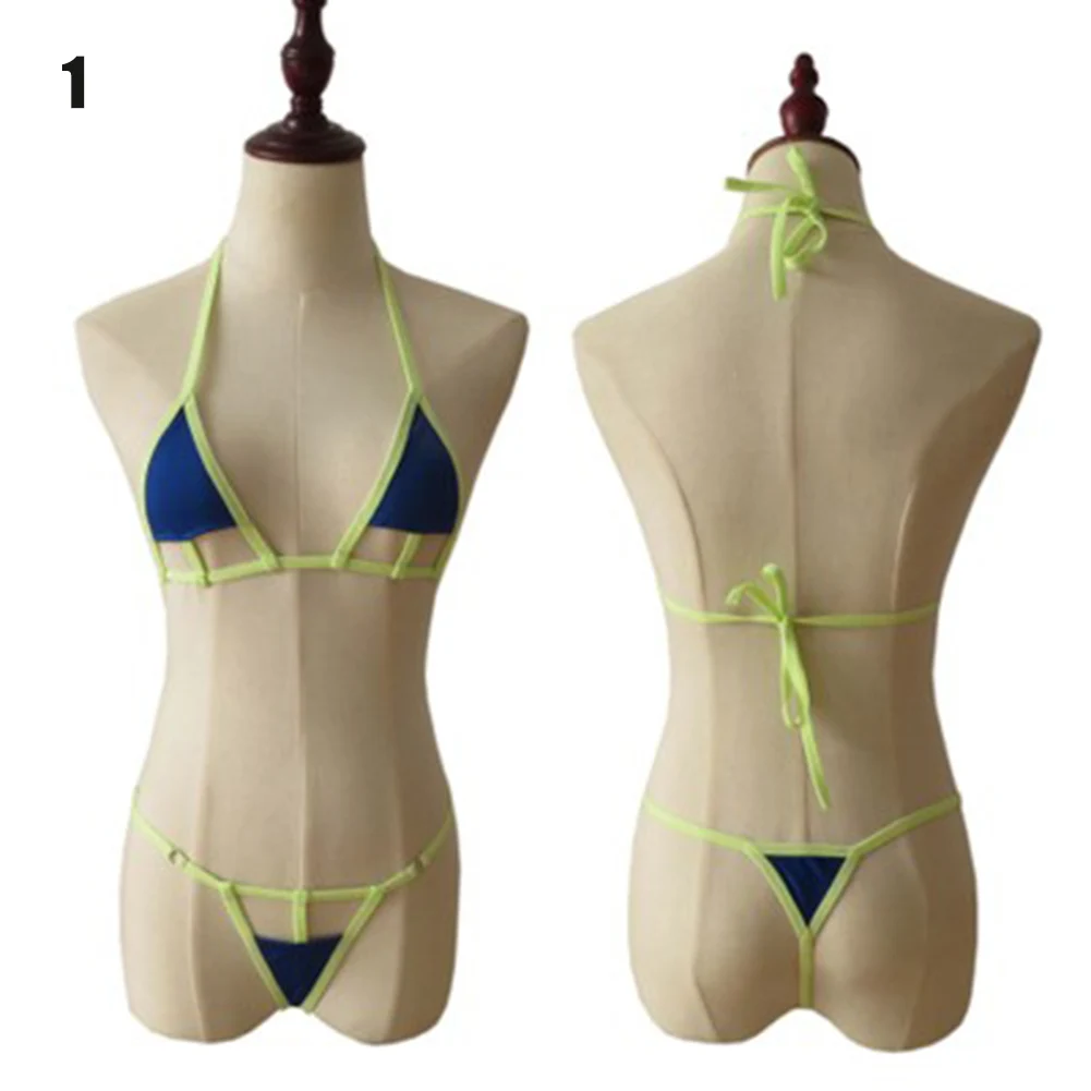 

Good Healthy Women Mini Swimsuit Bikini Set Micro Halter Neck Bra Thong for Beach Swimming Party