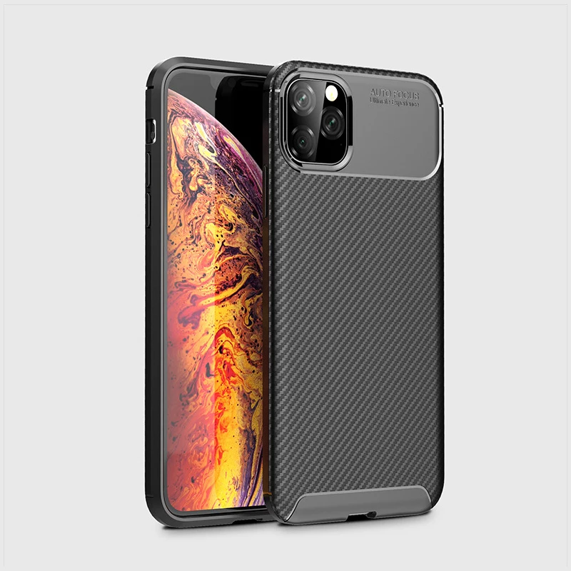 Carbon fiber pattern phone case for iphone 11 11pro max matte Anti-fall for iphone x xs xr max 7 8 6 plus s Carbon fiber cover - Цвет: black
