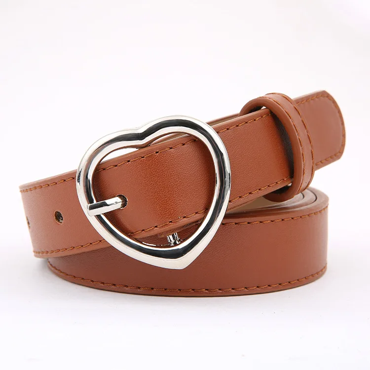 

New Heart Buckle Ladies' Belt Fashion Casual Jeans Belt PU Belt 2.3cm Width Fine Waist Belt