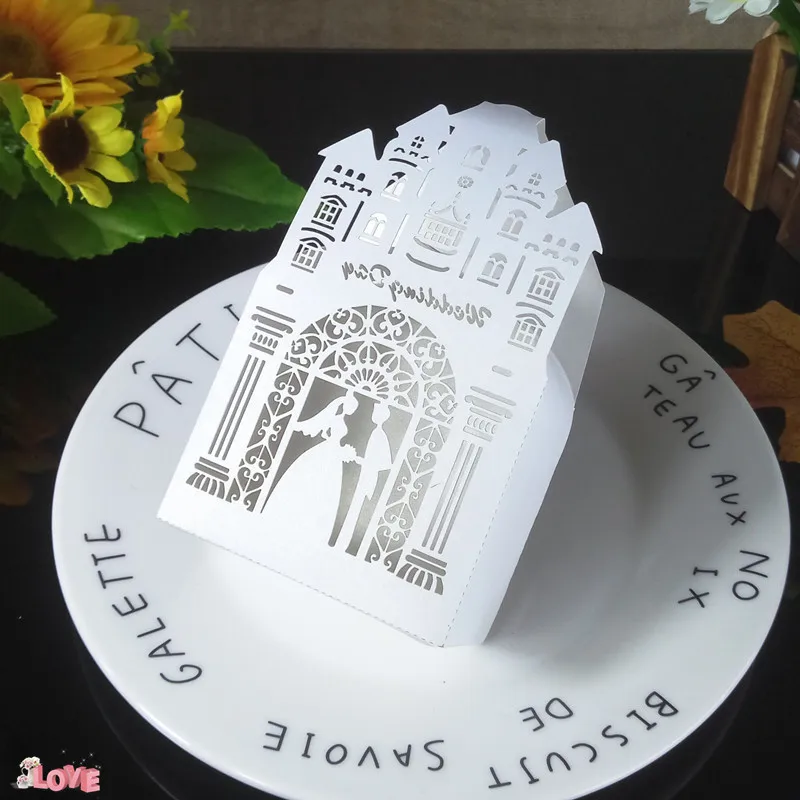 Лазерная резка замок Подарочная коробка для конфет Свадебная подарочная