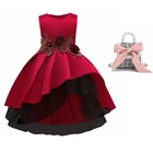 Детские для девочек без рукавов с бантом; Вечернее платье принцессы вечерние коктейльные платья-пачки на свадьбу Одежда для девочек красное платье