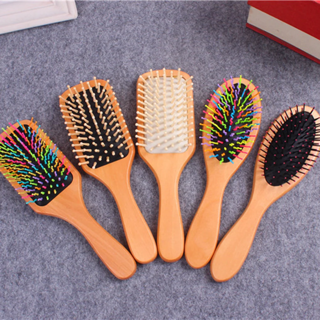 

1pcs Hair Care Massage Wood Comb Anti-static Head Straight Curly Hair Vent Brush Healthy bamboo comb Beauty Paddle Brush