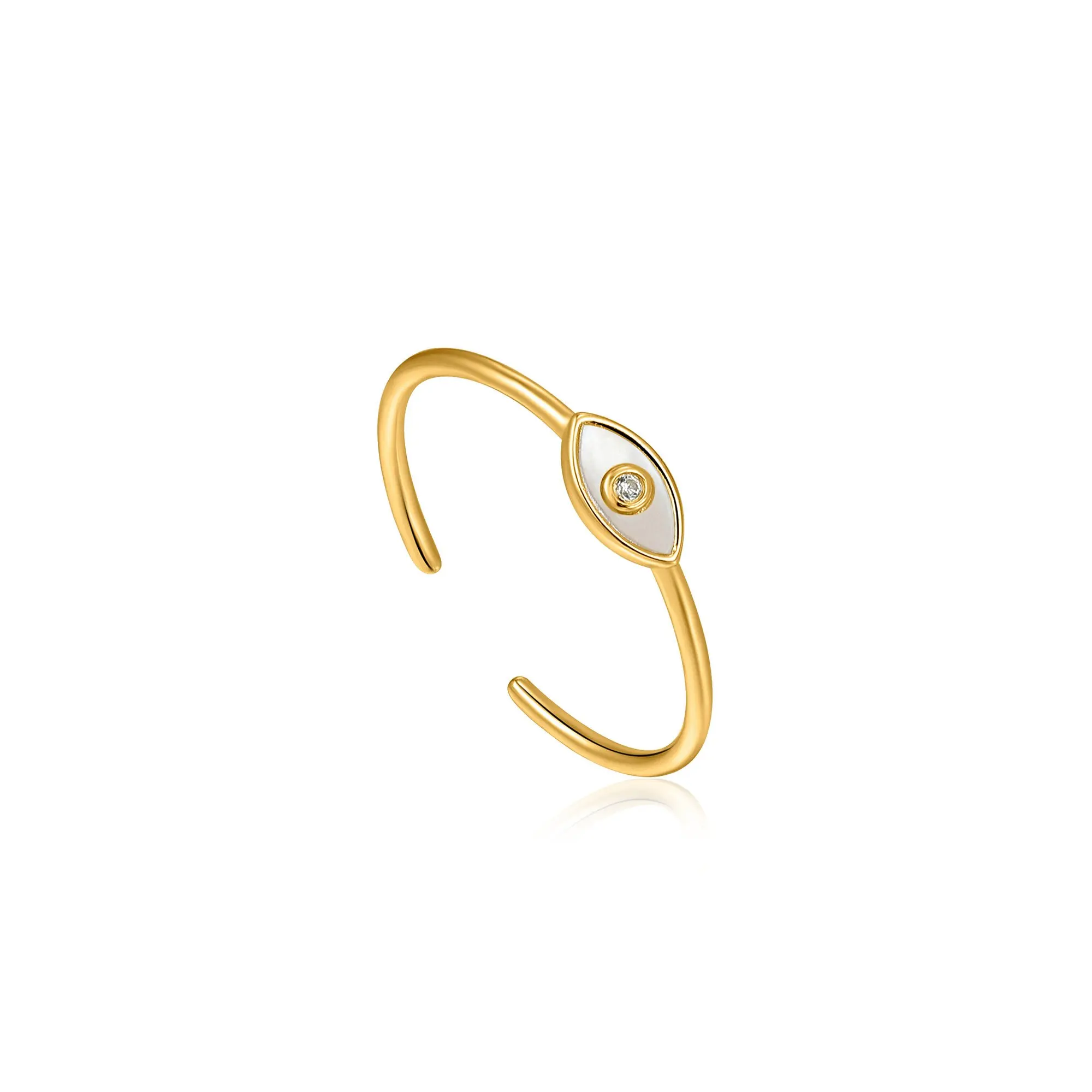 

Gold Mother Of Pearl Evil Eye Ring For Women Adjustable Open Shell Band Jewelry Luxury Quality New Fashion Accessories Girl Gift