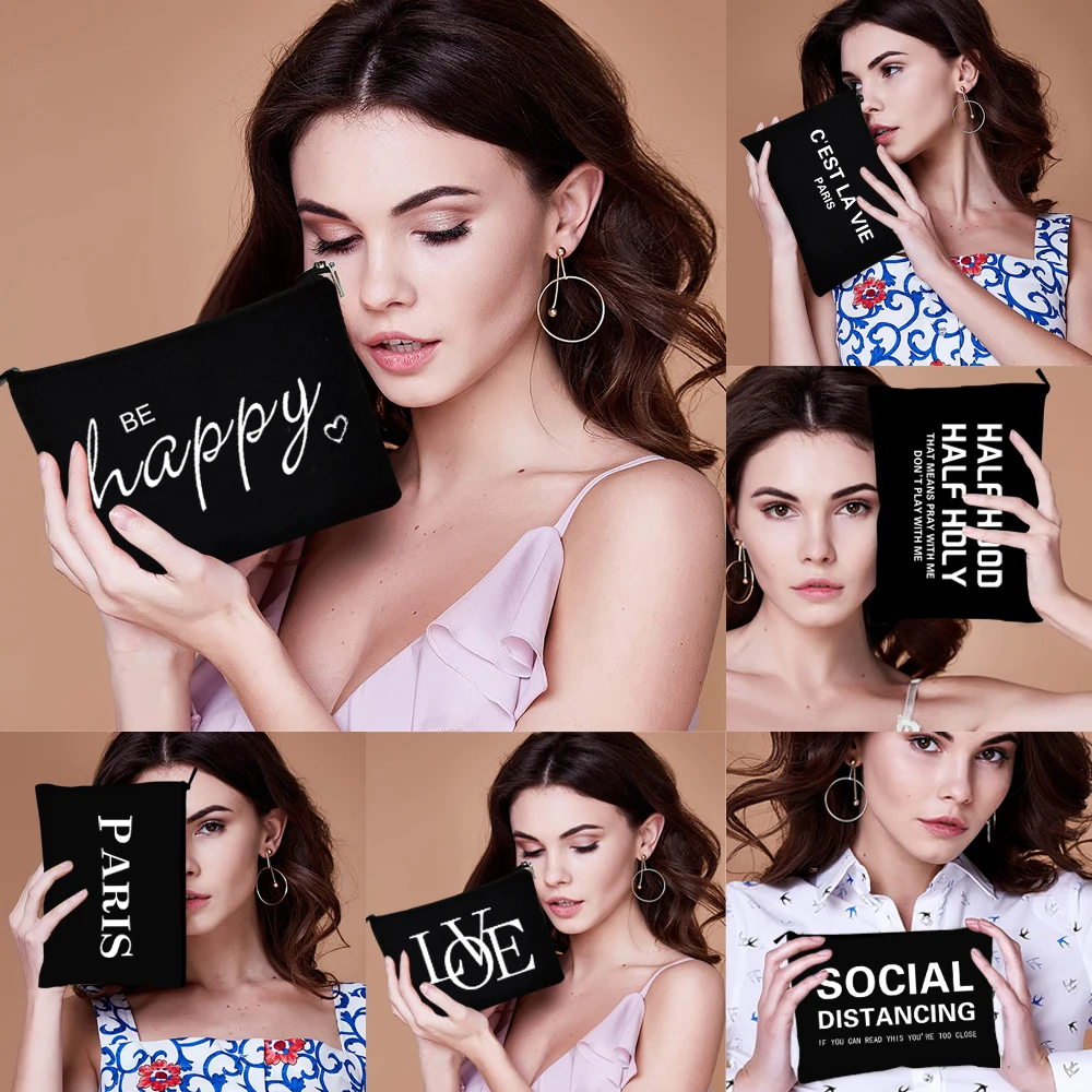 

Cosmetic Bag Outdoor Multifunctional Ladies Wash Bagis Makeup Essentials Travel Bags Paris Text Print Storage Zipper Handbags