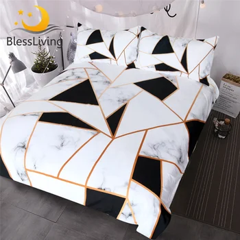 BlessLiving Irregular Geometric Printed Bedding Set Black and White Duvet Cover Set Marble Texture Bed Cover Queen Bedspreads 1