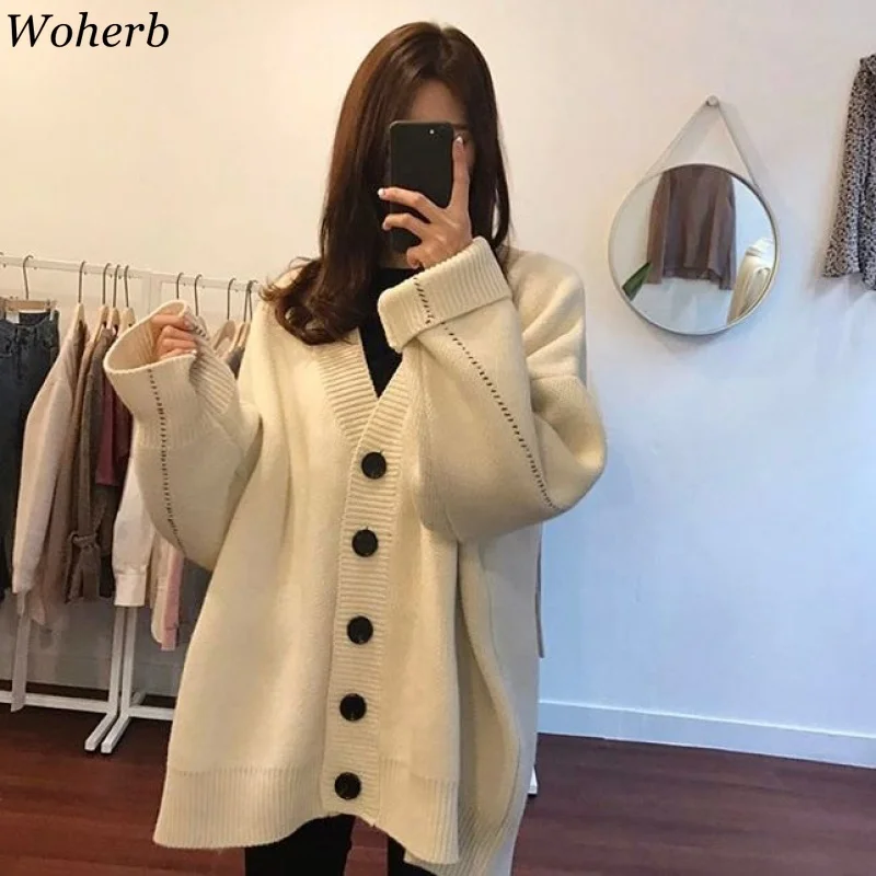 Woherb большой кардиган женский Осенняя женская кофта в полоску с длинными рукавами вязаный свитер пальто для женщин Куртка Топы