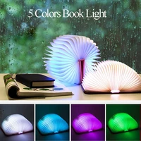 3d 5 colors creative led night light usb recharge folding book light wooden rgb table lamp home desk decoration for kids gift