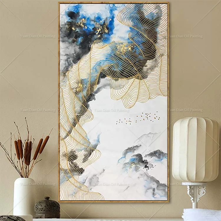 Синее Море золотая линия тропический цветок Дерево гостиная ресторан украшение