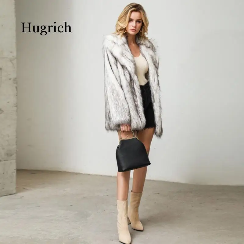 Женская Шуба из искусственного меха Повседневная теплая шуба средней длины