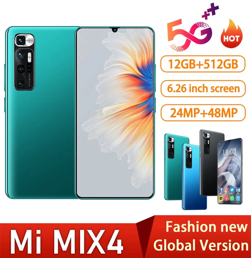 

Origina Mi MIX4 2021 latest Smartphone 6.26 inch Android10-core 12GB+512GB 5000mAh Mobile Phone 4G/5G Network Celular Cell Phone