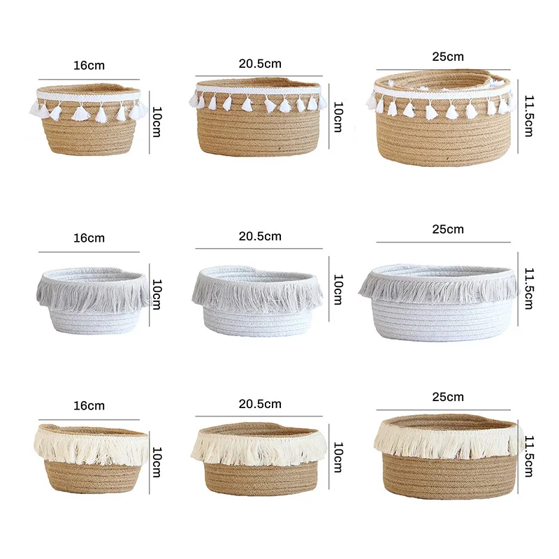 

Cotton Rope Weaving Storage Basket Desktop Fruits Books Toys Sundries Organizer Baskets Oiffice Table Tassels Decoration Boxes