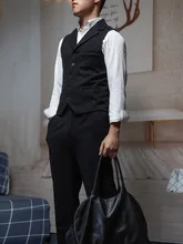 Gilet tricoté à chevrons pour hommes, gilet de costume rétro américain, col plat, slim, collection automne et hiver  (2)