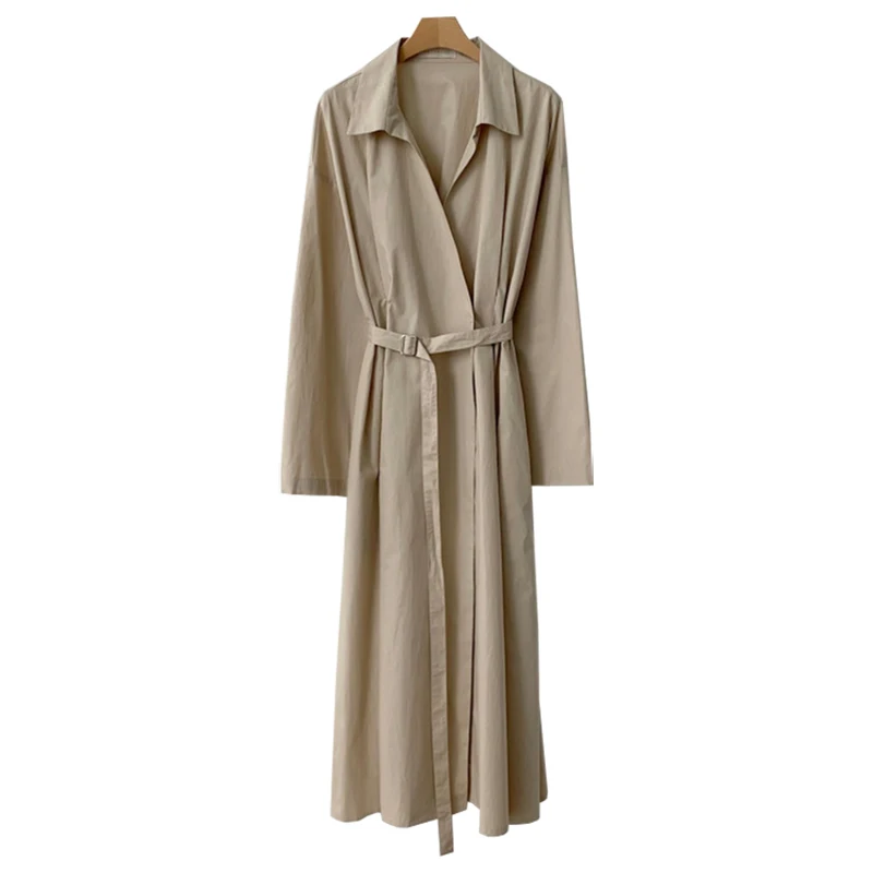

Autumn and Winter New Style Retro Chic Port Taste Xiaoxiang Young Trench Coat Bandage Cloth Shirt Polo Collar Mid-length Dress