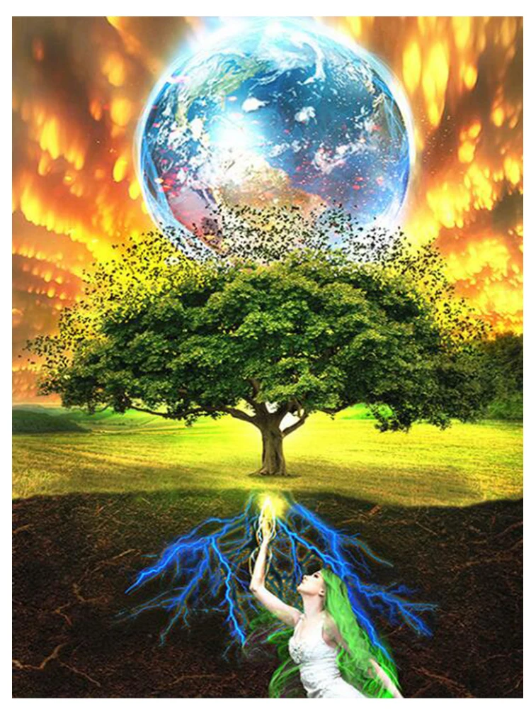 

Яркая Алмазная 5d-картина YI с вышивкой «дерево», фантазия, полноразмерная картина с квадратными стразами, круглая картина стразы, Алмазная м...