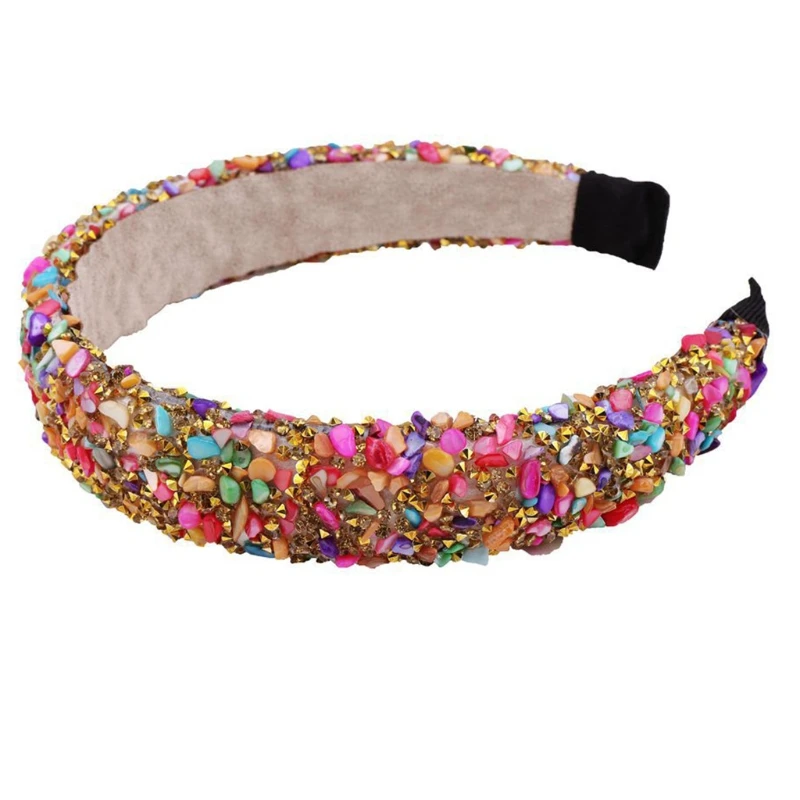 

Baroque Style Vintage Thin Sponge Padded Headband Leopard Pattern Glitter Crystal Beaded Hair Hoop Wide-Brimmed Bandana