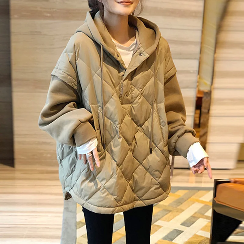 

Female Thickened Temperament Stitched Sweater Jacket Women's Design Casual Plush Top Autumn And Winter 2021 New Hooded Sweater