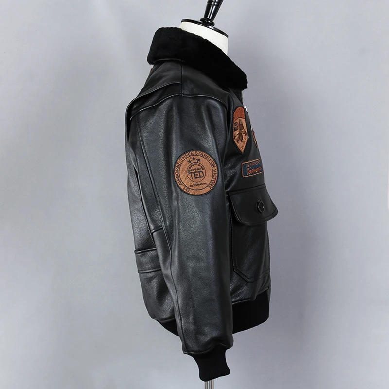 Мужская куртка бомбер FLY AVIREX модная из натуральной воловьей кожи с меховым