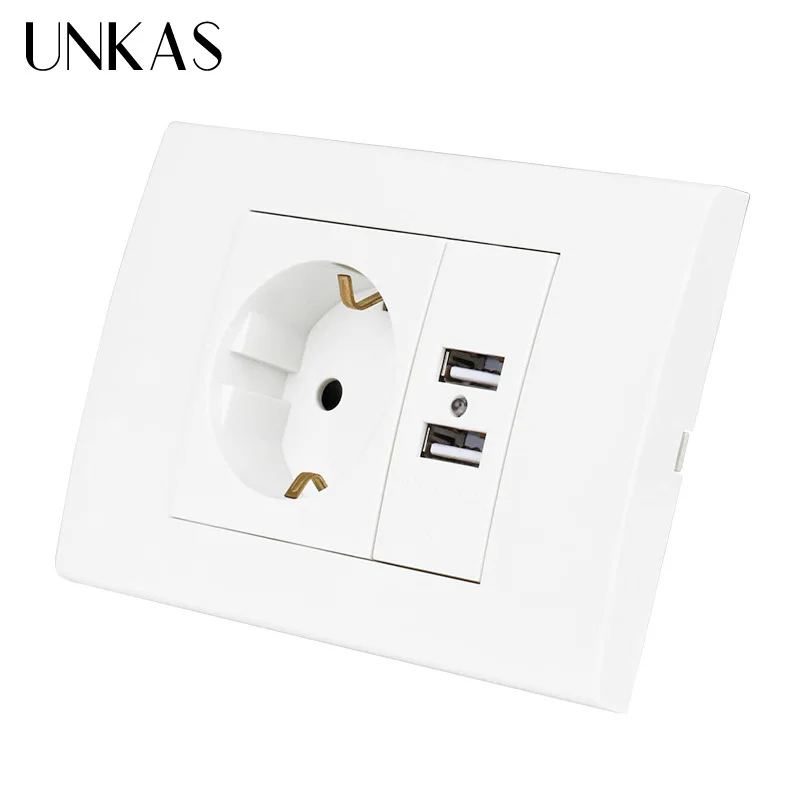 UNKAS настенная розетка USB штепсельная вилка с заземлением 16A ЕС Стандартный