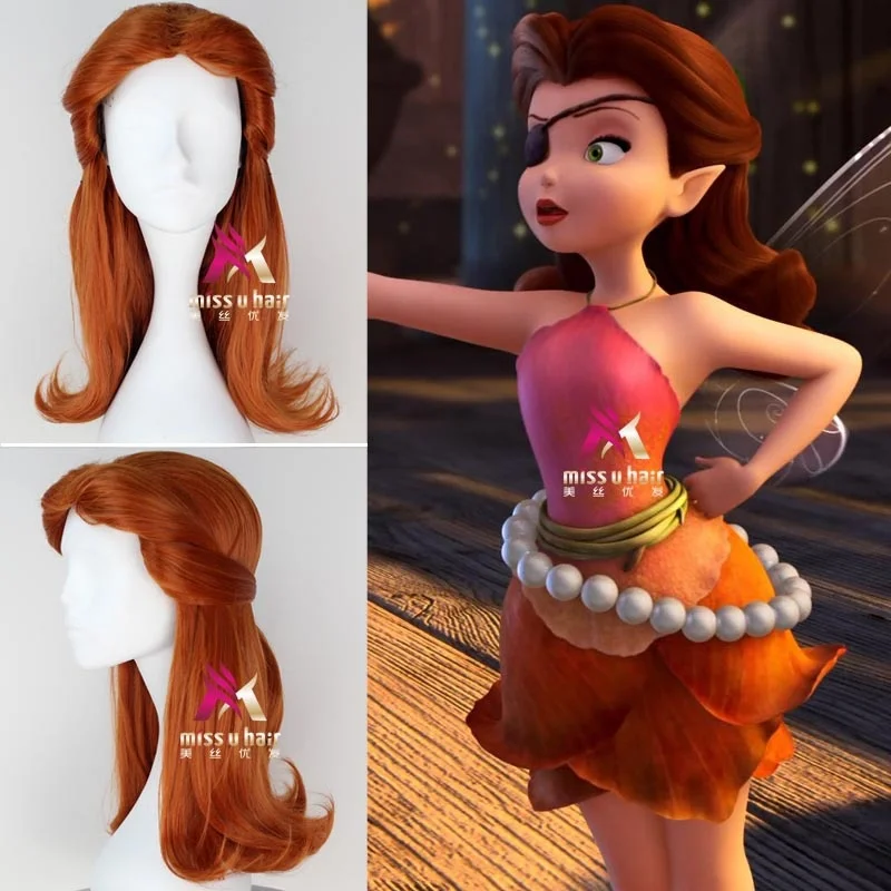 

New Movie Tinker Bell and the Pirate Fairy Rosetta cosplay wig Women long orange long wavy hair wig costumes +wig cap