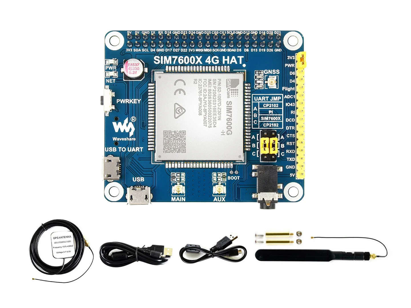 

Шапка Waveshare SIM7600G-H 4G для Raspberry Pi, LTE Cat-4, поддержка 4G / 3G/2G, позиционирование GNSS, глобальная сеть