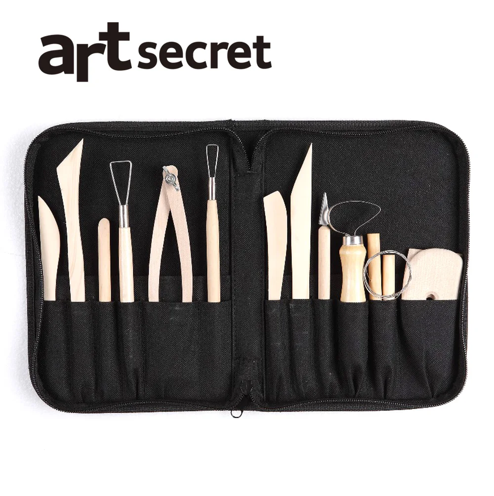 

Artsecret High Grade Modeling Tools With Fabric Bag And Wooden Handles Clay Sculpture 13Pcs Useful Painting Parts SM-100
