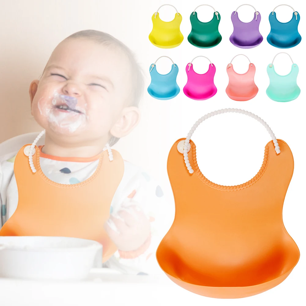

Fashionable Baby Bib Adjustable Waterproof Feeding Bib with Food Catcher Mess Free Saliva Towel Stain Resistant Different of Bib