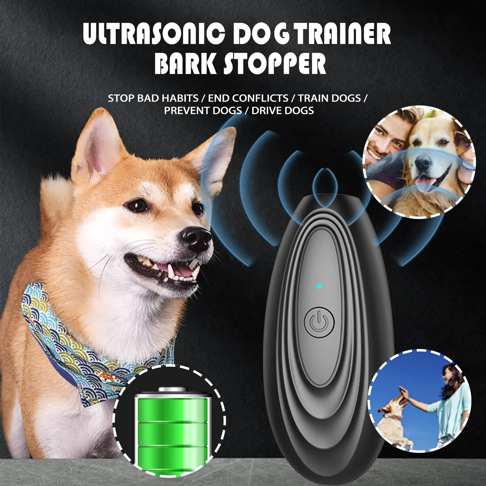 

Handheld Dog Bark Deterrent Devices, Rechargeable Dog Barking Stop Device, 16.4ft Soft Pet An-ti Bark Device Pet Supplies