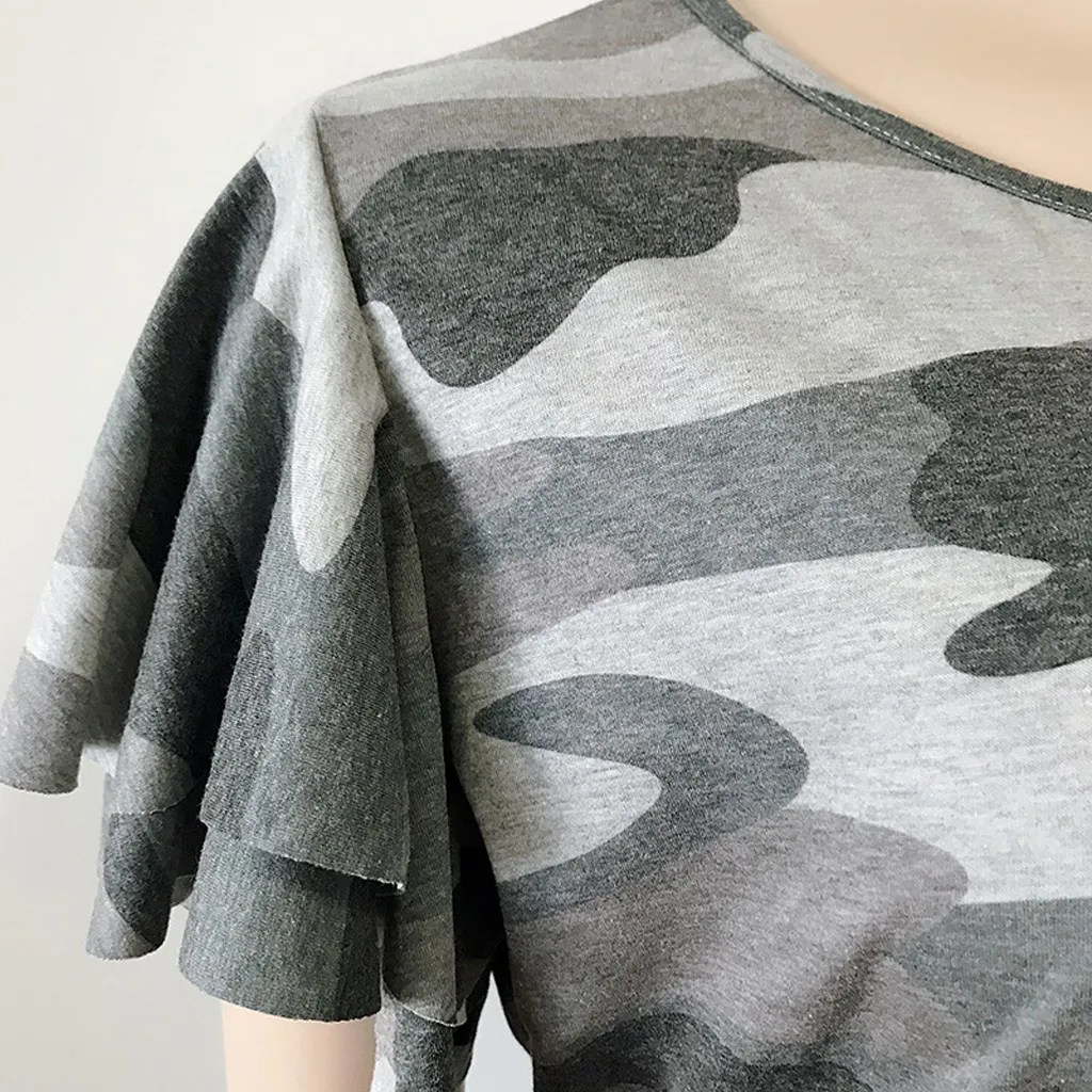 

Women Short Sleeve Dress Camouflage Print Fashion Dress O-Neck Dress W328