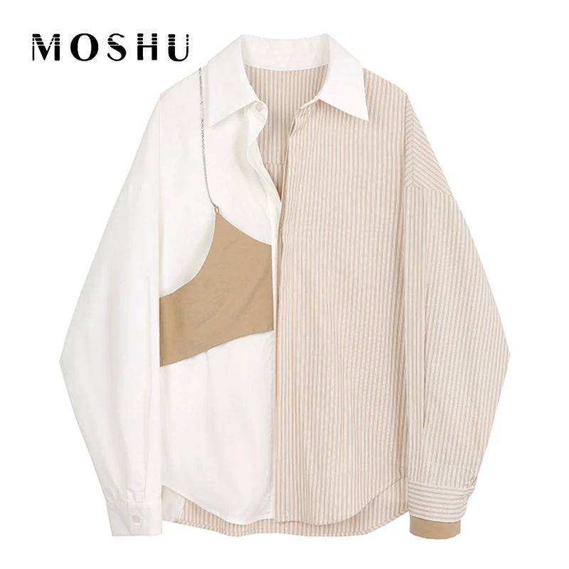 Женская полосатая блузка с длинным рукавом свободная рубашка принтом большие