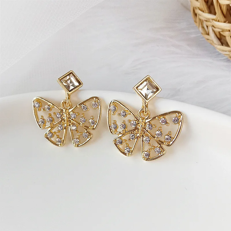 

Korean Luxe Gold Plating with Rhinestone Butterfly Earrings Elegance Women Gift.