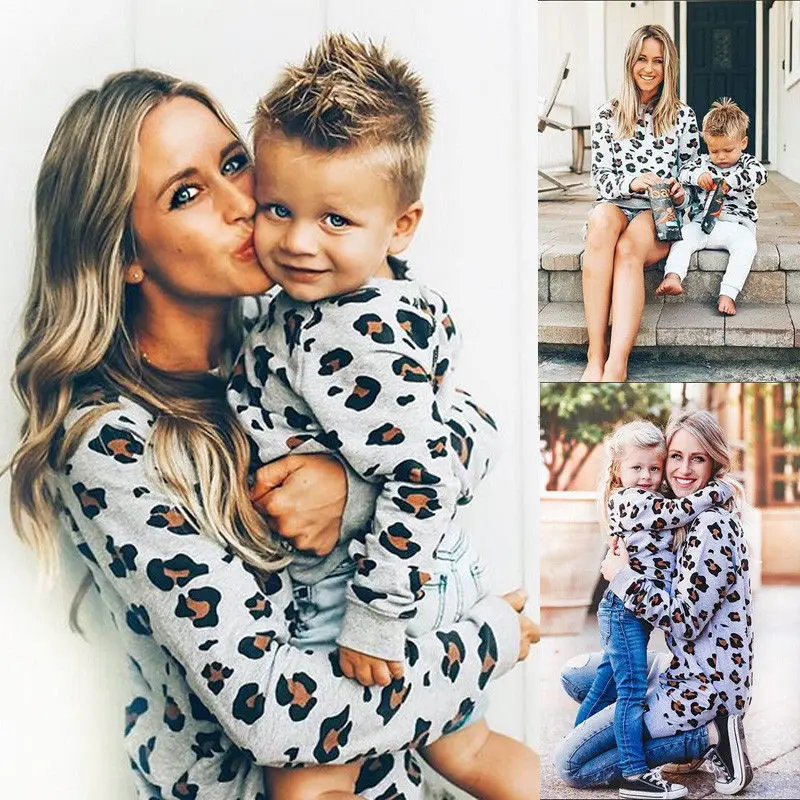 

AA Family Matching Women Boy Girl Leopard Print Long Sleeve Tops Clothes Outfits
