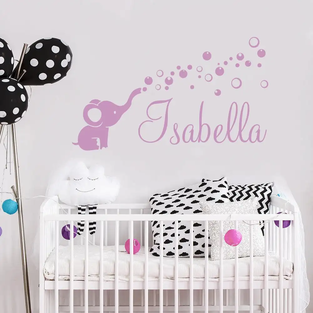 

Elephant Decals Personalized Name Wall Decal Baby Girl Name Nursery Decor Vinyl Wall Sticker Children Room Decorations G949