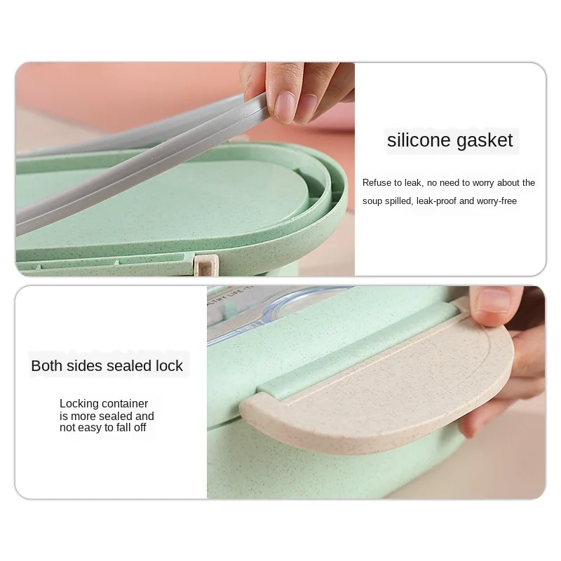 Lunch Box Microwave Leakproof Wheat Straw Office Dinnerware Food Storage Container Children Kids School Portable Bento Bag | Дом и сад