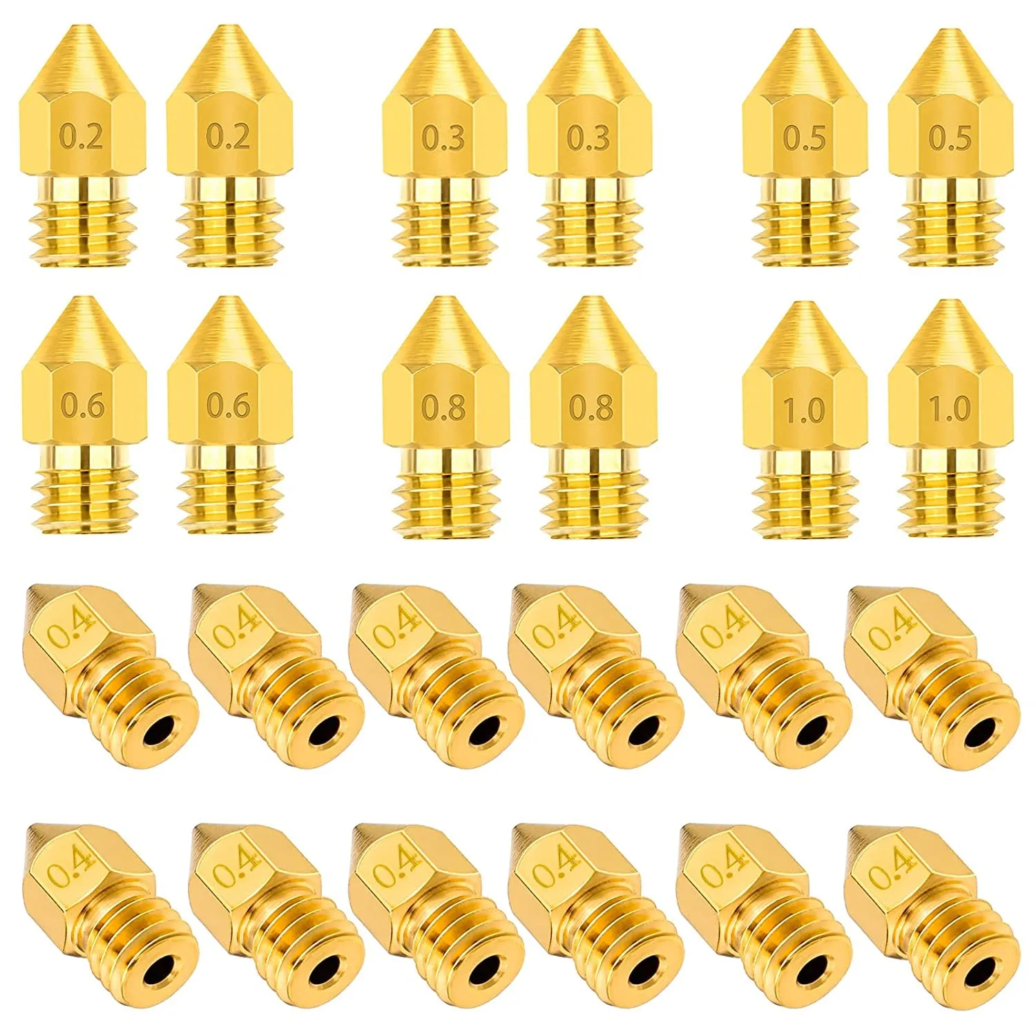 22pcs 3Dprinting Nozzle Brass 0.2mm Lettering Printing Accessories Outer Diameter 6mm Suitable For 1.75mm PLA ABS 3Dprinter