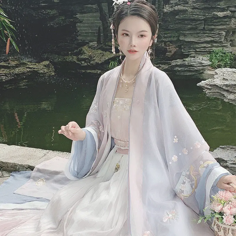 

XinHuaEase Hanfu Women's Dresses Embroidered Chinese Traditionalstyle Ancient Fairy Waist Length Suit Pleated Skirt Song Dynasty