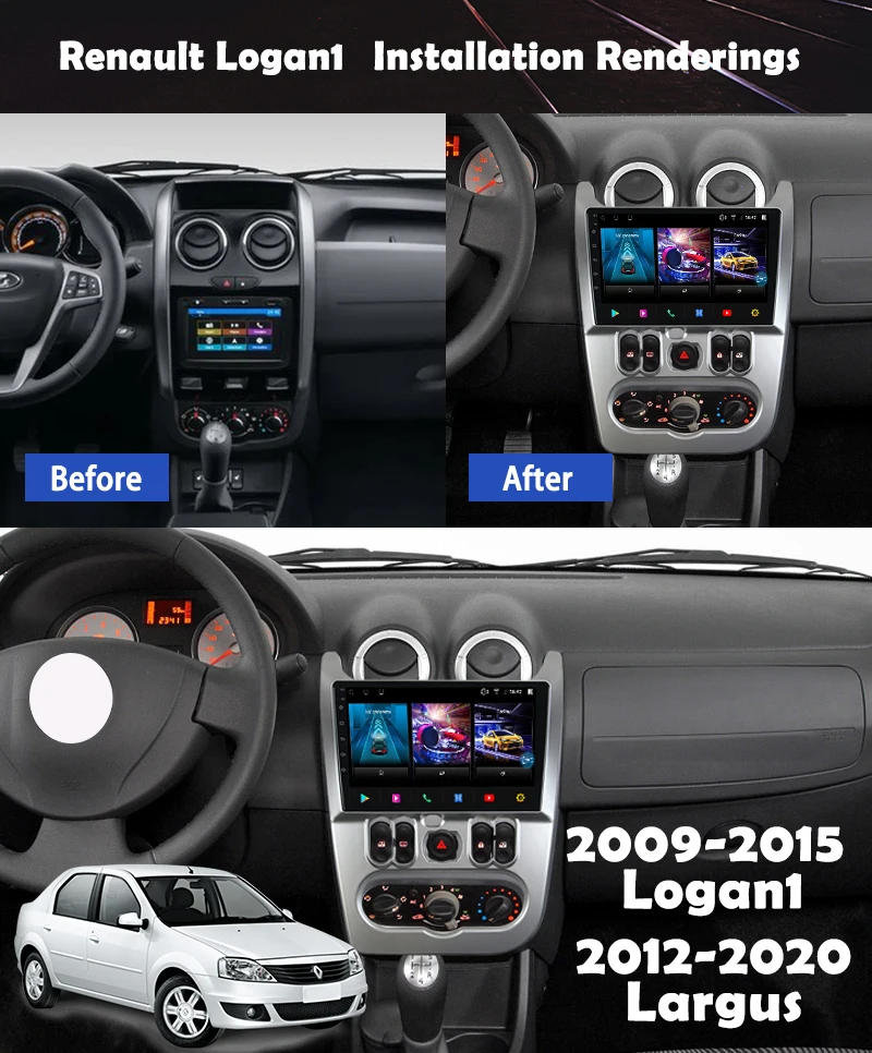 

Multimedia Player Car Android 10.0 1Din 8Core 4+64G Navi Gps Video G7 For Renault 2009Logan1 Largus 360Â°Panoramic Qualcomm Chip