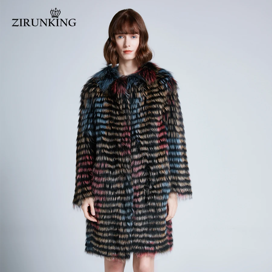 Женская двухсторонняя шуба ZIRUNKING Длинная вязаная из натурального меха