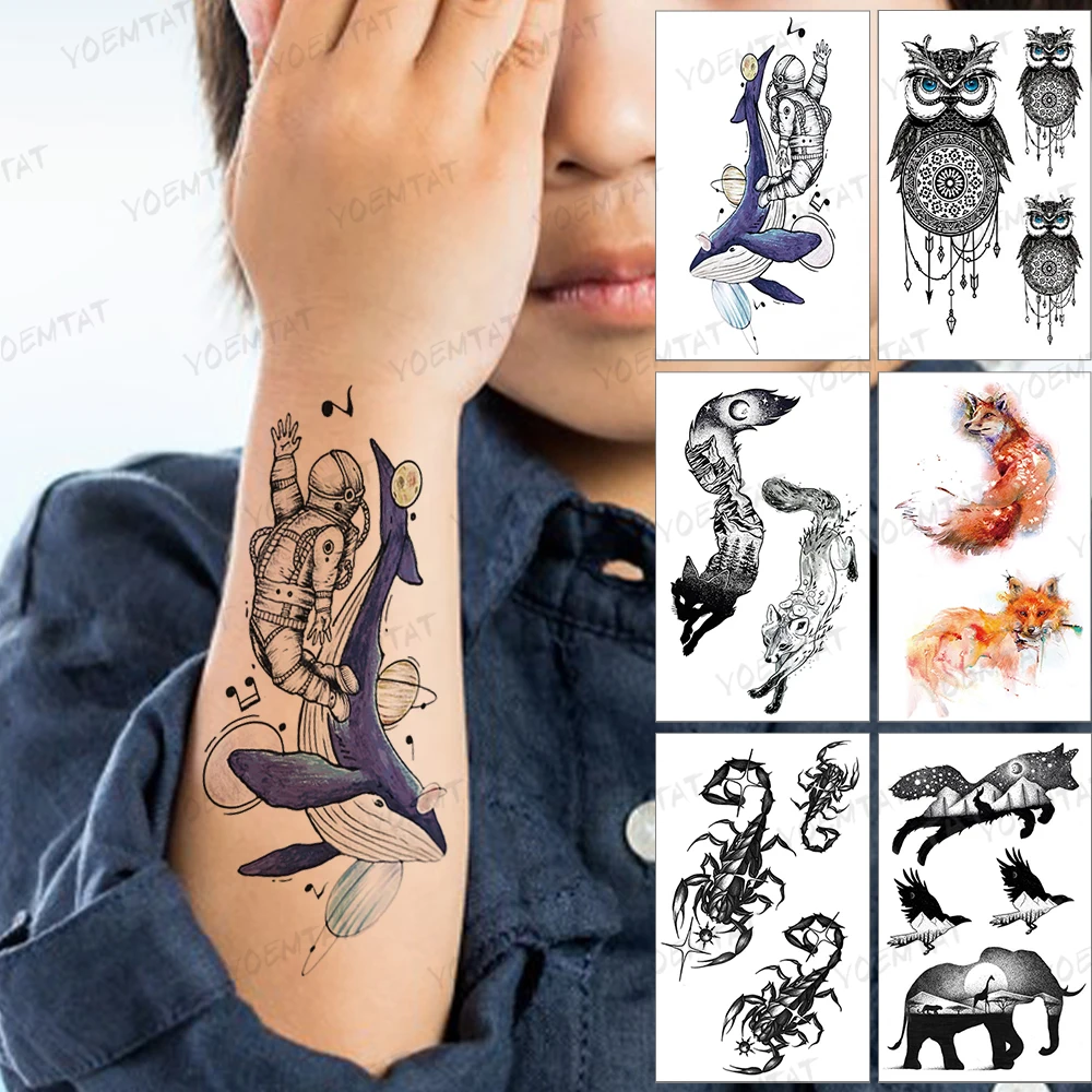 

Waterproof Temporary Tattoo Sticker Blue Whale Astronaut Music Planet Black Tatto Arm Leg Fake Tatoo Woman Man Child Tattoos