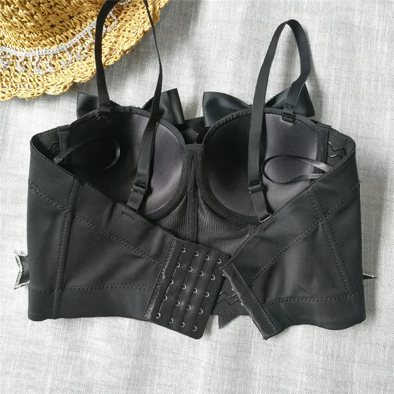 

Hjwsfdcai Bowknot Bra Sexy Camisole Diamond Crop Top Three-dimensional Decoration Tops Women Diamond Bow Corset Outer Wear Bra