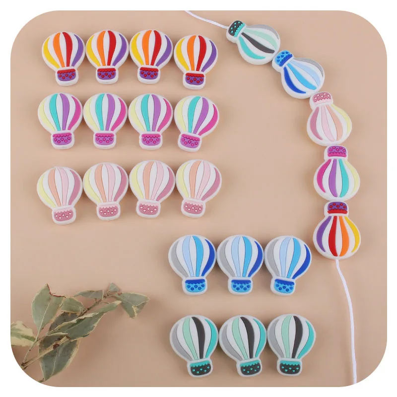Hot Air Balloon Silicone Teething Beads 5pcs BPA Free Beads Baby Teether Oral Care Teething Toy DIY Pacifier Clips Chain Pendant