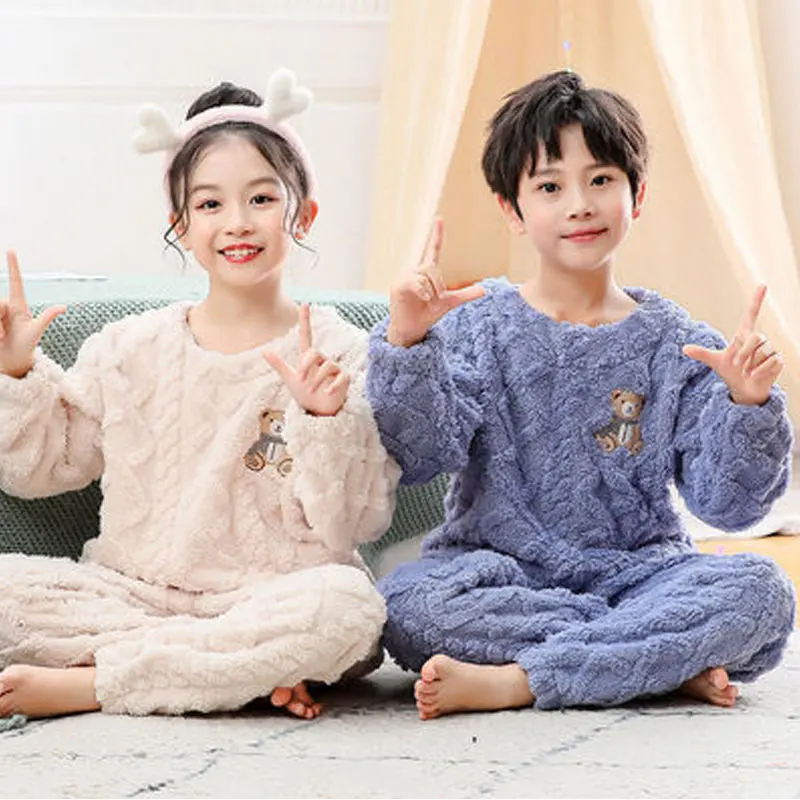

Фланелевые зимние теплые пижамные комплекты для маленьких мальчиков и девочек утепленная одежда для сна для малышей Детские пижамы Новые п...