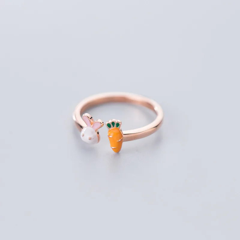 

HF JEL 925 Sterling Silver Rings for Women Sweet Stylish Carrot Rabbit Finger Ring Cute Rings Women Jewelry Accessories 2020